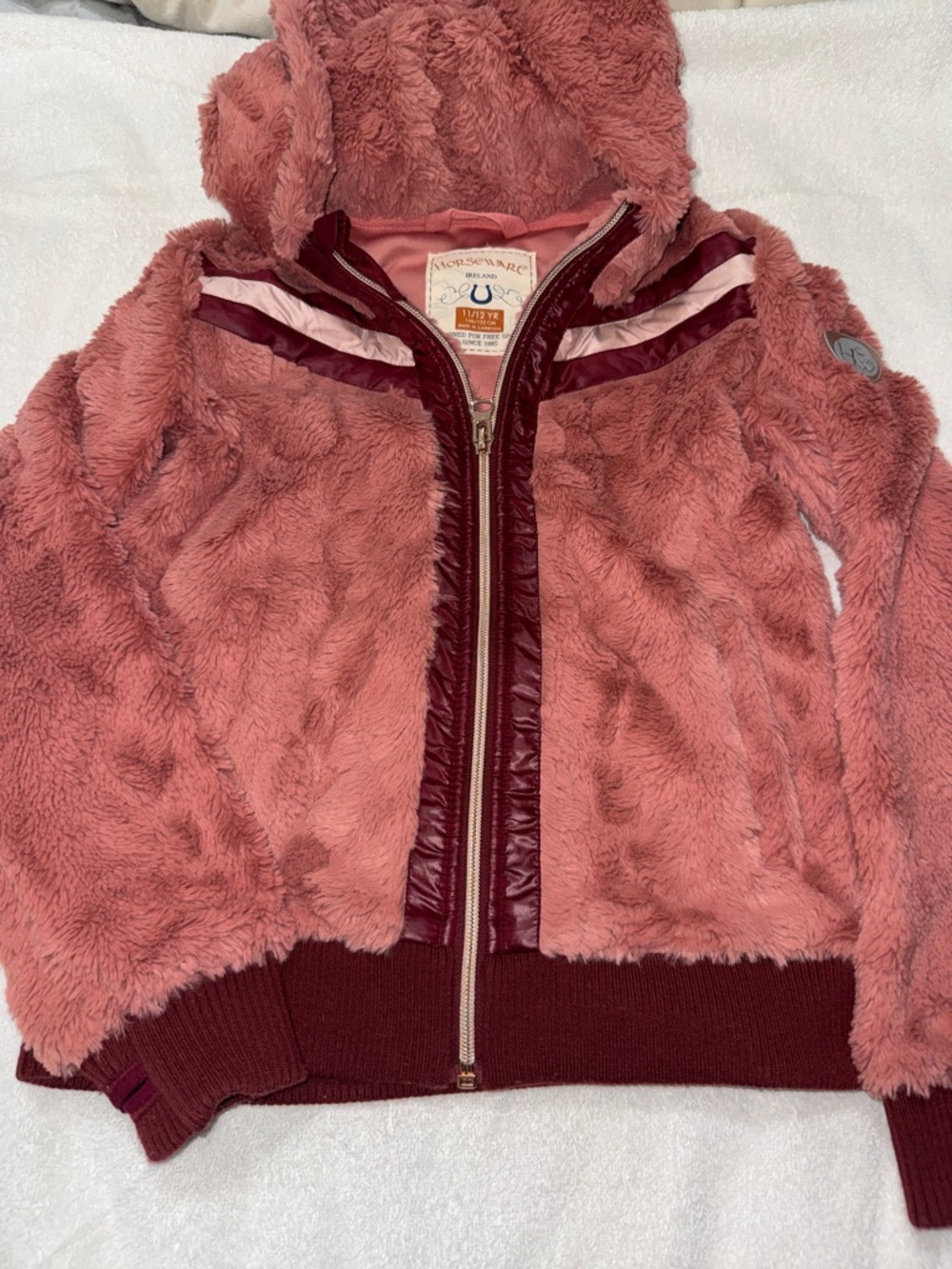 Horseware Pink Plush Zip-Up Hoodie with Burgundy Trim